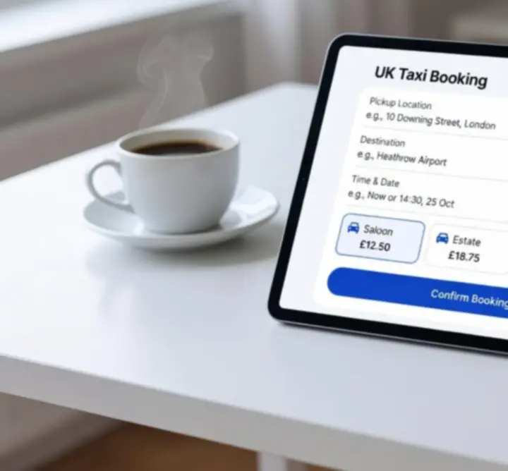 Taxi booking form displayed on a tablet