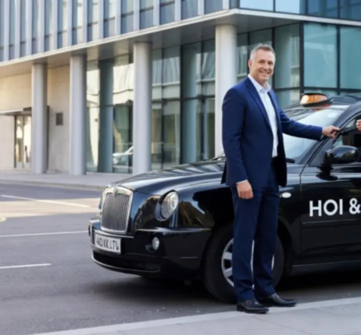 Professional taxi driver greeting a passenger with a friendly and courteous attitude
