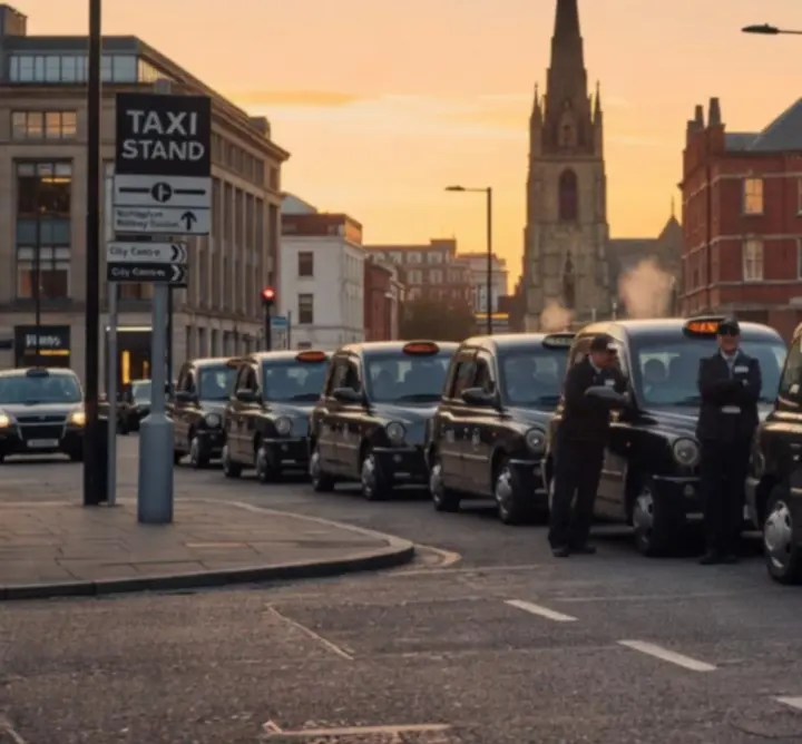 HOI & KI LTD taxis ready for passengers at a Nottingham taxi stand